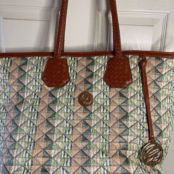 Galian NewYork PVC quilted large tote multi pastel color with brown trim - Picture 2 of 11
